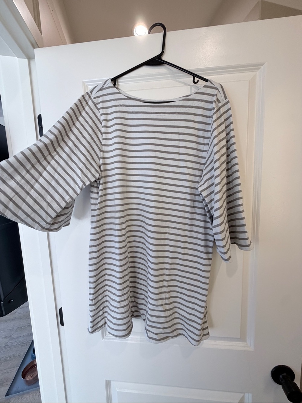 Free People Gray & White Striped Short Sleeve Tee